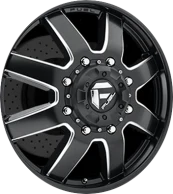 The front face of a dually wheel